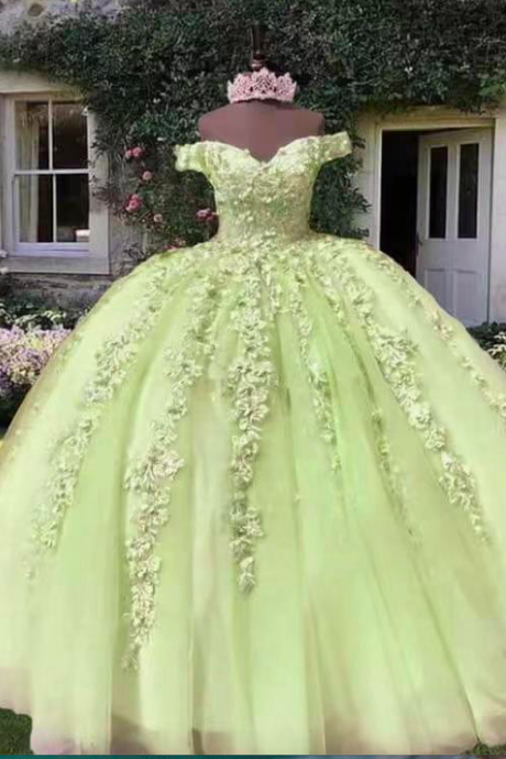 Quinceanera Dresses, Lace Applique Prom Dresses, Pageant Dresses For Women, Light Green Prom Dresss, Vestidos De Graduacion, Off The Shoulder