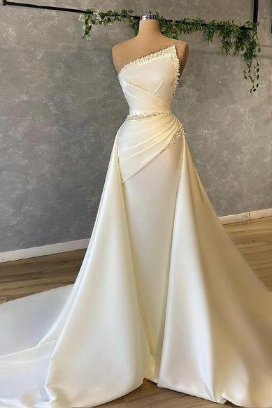 Off White Wedding Dresses, Peals Bridal Dresses, 2024 Design Wedding Dresses, Elegant Wedding Gown, Wedding Dresses With Overskirt, Simple