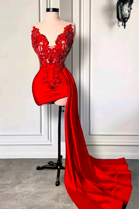 Lace Applique Prom Dresses, Red Prom Dresses, Evening Formal Gown, Sexy Party Dresses, Fashion Women Formal Dresses, Beaded Prom Dresses,