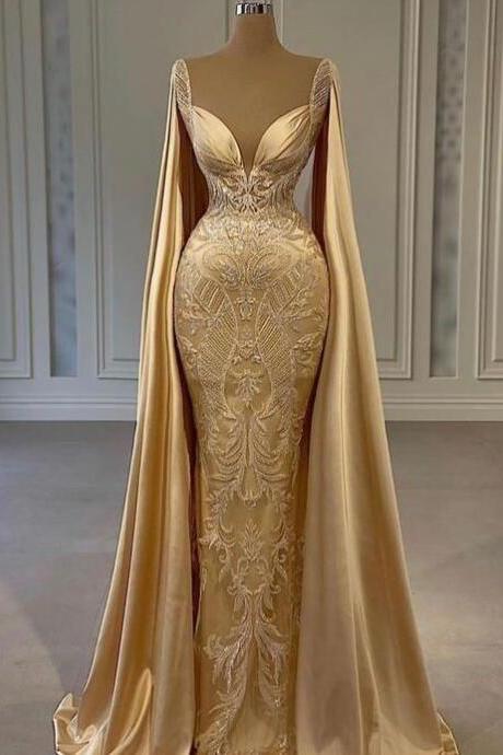 Gold Lace Applique Prom Dresses, Vintage Prom Dresses, Robes De Bal, Elegant Prom Dresses, Vestidos De Gala, Dubai Fashion Party Dresses, Arabic