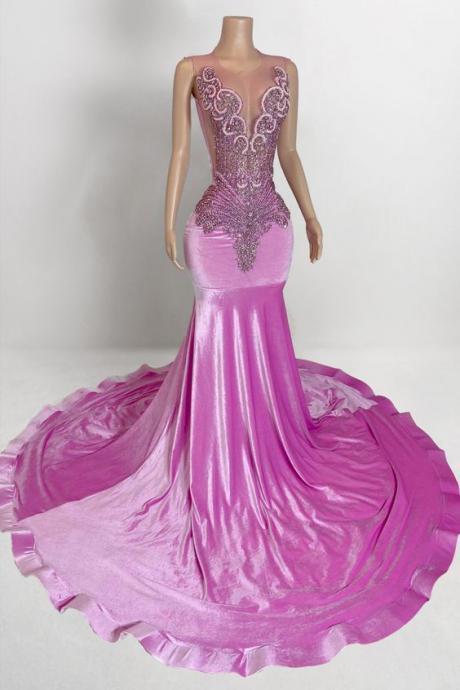 Luxury Rhinestone Embellished Gown Prom Dress, Pink Prom Dresses, Mermaid Prom Dresses, Elegant Evening Dresses, Formal Occasion Dresses, Fashion