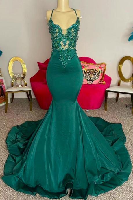Halter Prom Dresses, Green Prom Dresses, Lace Applique Prom Dresses, Robes De Soiree Femme, Beaded Prom Dresses, Evening Gown Gala Dress, Formal