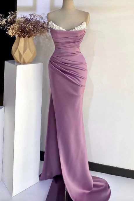 Simple Prom Dresses, Purple Prom Dresses, Beaded Prom Dresses, Vestidos De Fiesta, Pleated Evening Dresses, Fashion Party Dresses, Robes De
