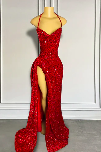 Sexy Prom Dresses, Red Sequins Formal Party Dresses, Sparkly Prom Dresses, Halter Evening Dresses, Vestidos De Gala, Formal Dresses, Evening
