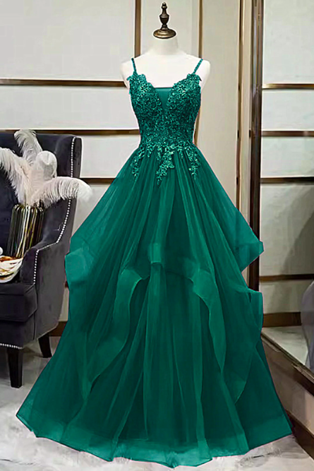 A Line Prom Dresses, Lace Applique Prom Dresses 2024, Emerald Green Prom Dresses, Tiered Prom Gown 2025, Robes De Bal, Vestidos De Graduacion,