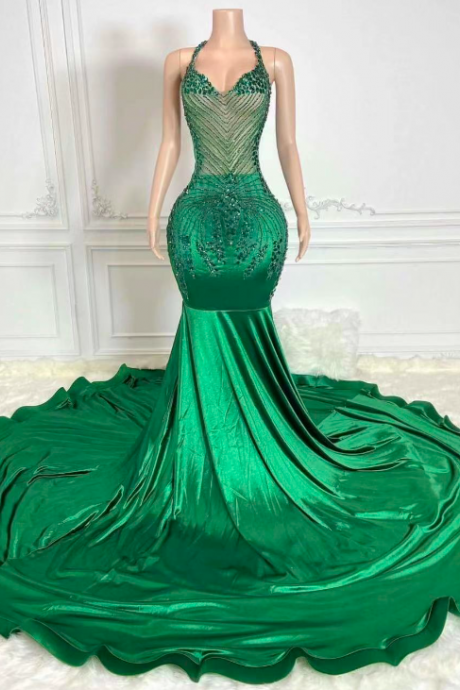 Green Prom Dresses, Luxury Birthday Party Dresses, Rhinestones Beaded Prom Dresses, Vestidos De Gala, Formal Occasion Dresses, Evening Gown For