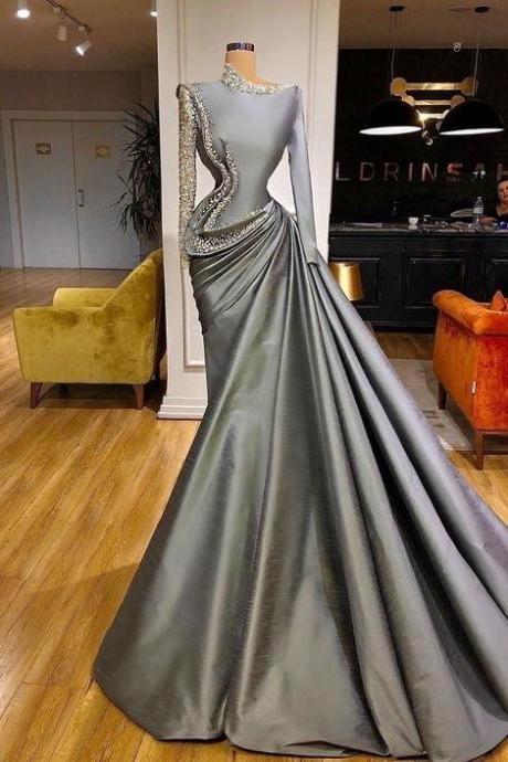 Beaded Prom Dresses, Silver Prom Dresses, Vintage Prom Dresses, Elegant Prom Dresses, Vestidos De Gala, Formal Occasion Dresses, Long Sleeve Prom