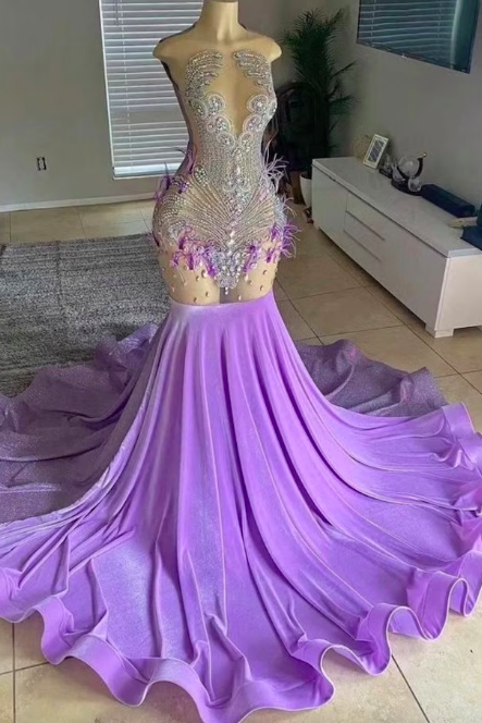 Rhinestones Prom Dresses, Purple Prom Dresses, Luxury Birthday Party Dresses, Robes De Cocktail, Purple Prom Dresses, Diamonds Formal Dresses,