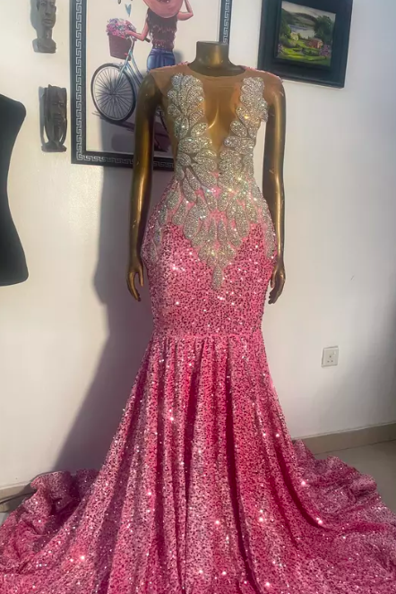 Diamonds Luxury Prom Dresses, Pink Sparkly Prom Dresses, Custom Make Prom Dresses, Rhinestones Prom Dresses, Evening Dresses For Women, Formal