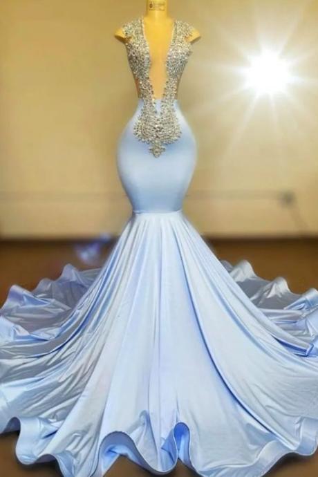 Diamonds Fashion Prom Dresses, Rhinestones Blue Prom Gown, Cap Sleeve Elegant Prom Dresses, Abendkleider 2024, Vestidos De Fiesta 2025, Formal