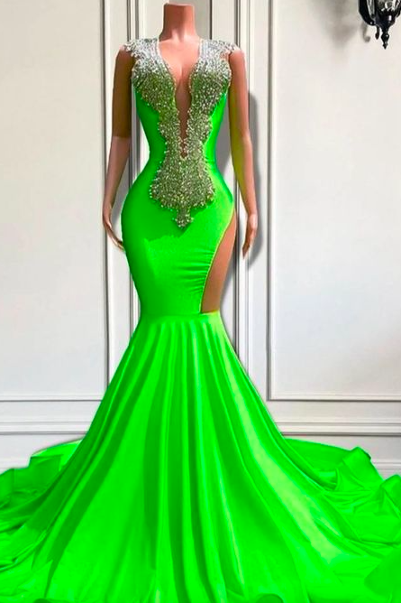 Green Prom Dresses, Rhinestones Diamonds Prom Dresses, Fashion Birthday Party Dresses, Crystals Elegant Evening Wear, Formal Occasion Dresses,