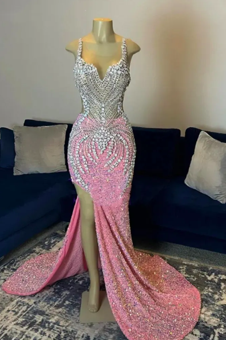 Rhinestones Luxury Prom Dresses, Pink Prom Dresses, Glitter Prom Dresses, Pageant Dresses For Women, Vestidos De Gala, Formal Occasion Dresses,