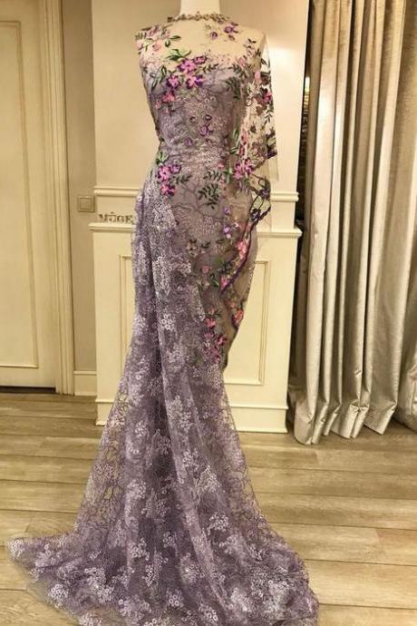 Purple Lace Prom Dresses, Embrodiery Applique Prom Dresses, Muslim Evening Dresses, Robes De Soiree Femme, Elegant Prom Dresses, Dubai Fashion