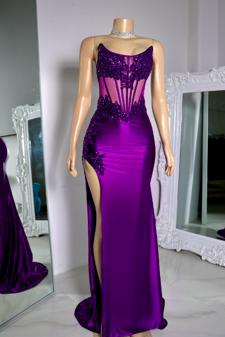 Purple Prom Dresses 2024, Corset Fashion Prom Dresses 2025, Beading Prom Dresses, Elegant Formal Gown, Lace Applique Evening Dresses, Formal