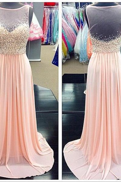 Blush Pink Prom Dress, Peals Prom Dress, Prom Dresses 2016, Chiffon Prom Dress, Elegant Prom Dress, Long Prom Dresses, Pretty Prom Dress, Real Photo Prom Dresses, Custom Prom Gowns