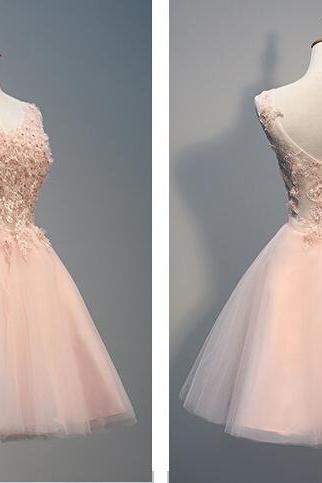 Blush Pink Prom Dress, A Line Prom Dress, Short Prom Dress, Lace Prom Dress, Tulle Prom Dress, 2023 Prom Dresses, Robes De Cocktail, Real Photo