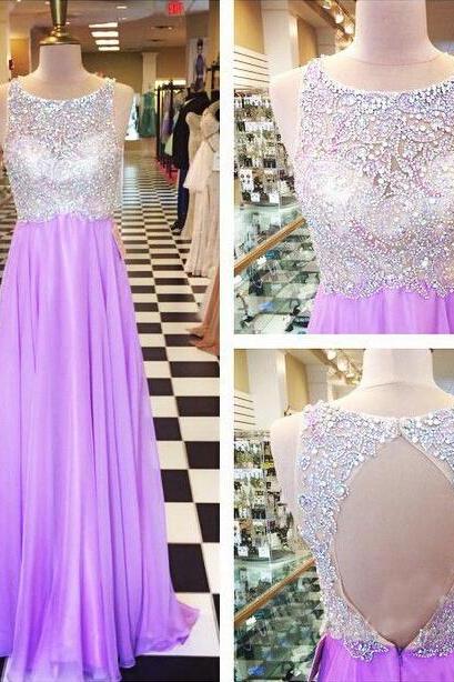 Purple Prom Dress, Beaded Long Prom Dress, Chiffon Prom Dress, Sparkly Prom Dress, Rhinestones Prom Dress, Elegant Prom Dress, Evening Dress Prom, 2016 Prom Dresses