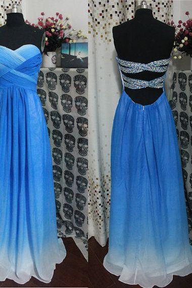 Blue Gradient Prom Dress, Beaded Prom Dress, Backless Prom Dress, Elegant Prom Dress, Sexy Prom Dress, Floor Length Prom Dress, Sweetheart Neck Prom Dress, Custom Prom Dress, Prom Dresses 2016