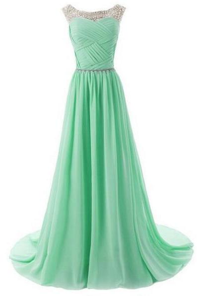 Mint Green Prom Dresses, Rhinestones Prom Dresses, Long Prom Dresses, Chiffon Prom Dresses, Pleated Prom Dress, Prom Dresses 2016, Cheap Prom Dresses, Elegant Prom Dresses, Prom Dresses 2015