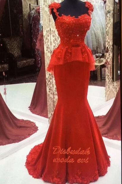 Mermaid Evening Dress, Red Evening Dress, Handmade Flower Evening Dress, Long Evening Dress, Mother Of The Bride Dresses, Lace Evening Dress 2022, Cheap Formal Dress, 2023 Formal Dresses