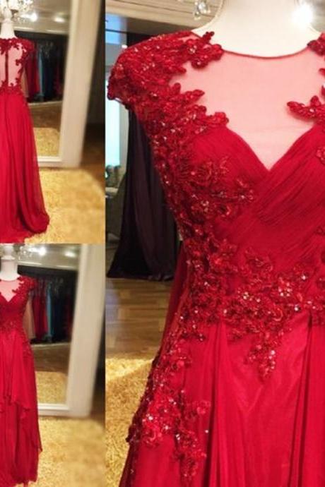 Wine Red Prom Dress, Lace Applique Prom Dress, Sparkly Prom Dress, Vintage Prom Dress, Cap Sleeve Prom Dress, Elegant Prom Dress, Prom Dresses 2017, Sheer Back Prom Dress