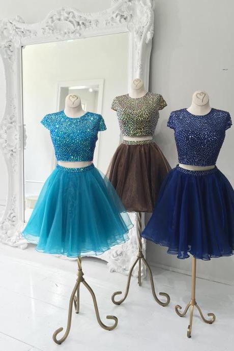Two Piece Prom Dresses, Short Prom Dresses, Cap Sleeve Prom Dresses, Sparkly Prom Dress, Prom Dresses 2023, Bling Prom Dress, Homecoming Dresses 2022 Sexy Homecoming Dress, Cocktail Party Dresses