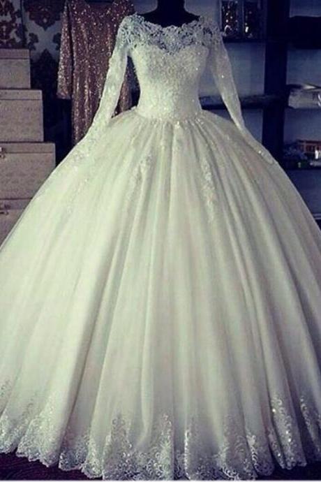 Luxury Wedding Dress, Elegant Wedding Dress, Lace Wedding Dress, Princess Wedding Dress, Wedding Ball Gown, Long Sleeve Wedding Dress, Rhinestones Wedding Dress