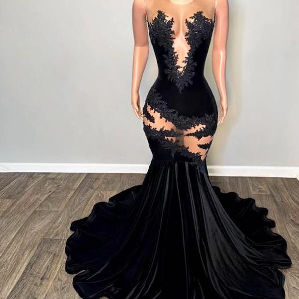 Vestidos De Gala, Elbise Abiye, Lace Applique Prom Dresses, Black Prom ...