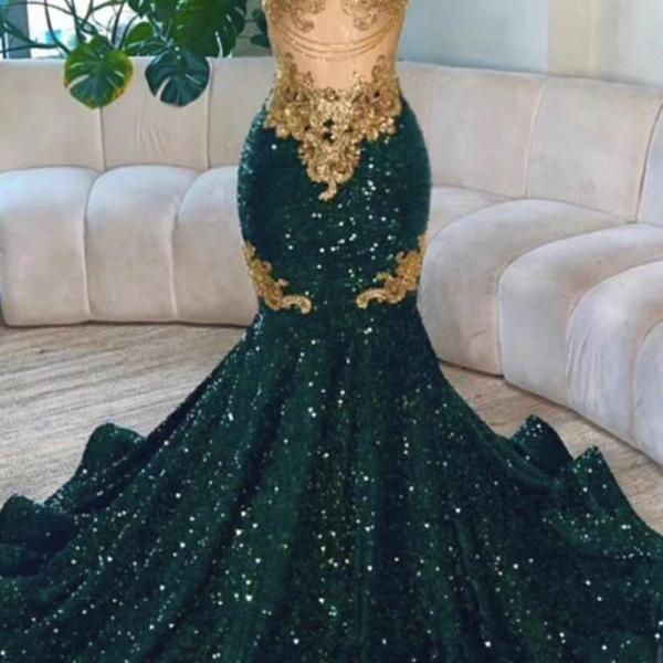 emerald green and gold prom dress Dresses, Sparkly Luxury Birthday Party Dresses, Lace Applique Prom Dresses, Robes on Luulla sexy maxi dress
