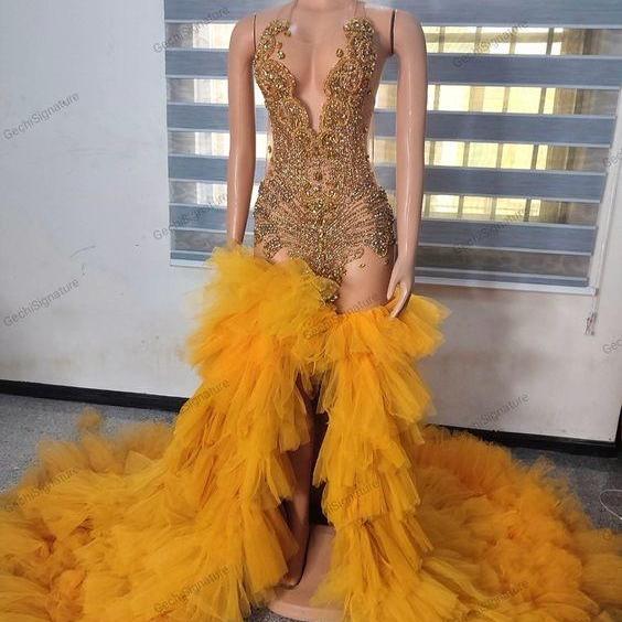 Gold Tassel Prom Party Dress Luxurious Evening Dress 21st Birthday Dress main image 1