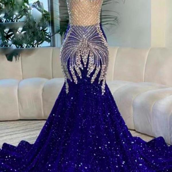 Luxury Prom Dresses, Royal Blue Prom Dresses, Rhinestones Fashion Party Dresses, Floor Length Formal Occasion Dresses, Vestidos De Fiesta, Elegant Prom Dresses, Evening Gown for Women