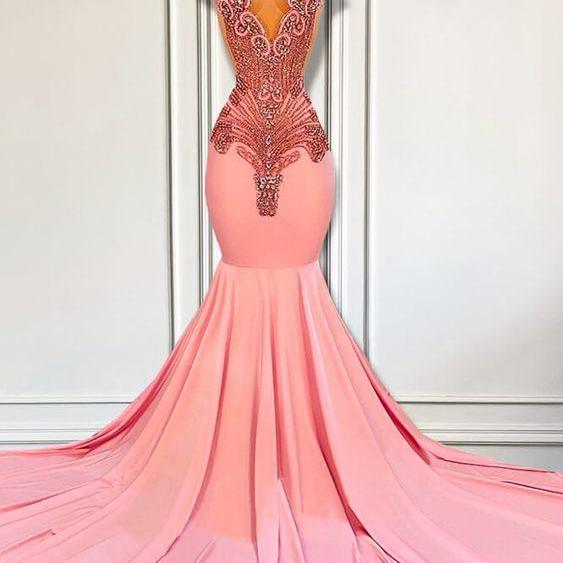 Pink Prom Dresses, Gorgeous Luxury Prom Dresses, Crystals Fashion Party Dresses, Rhinestone Embellished Prom Gown, Vestidos De Gala, Sexy Formal Occasion Dresses, Sparkly Evening Gown
