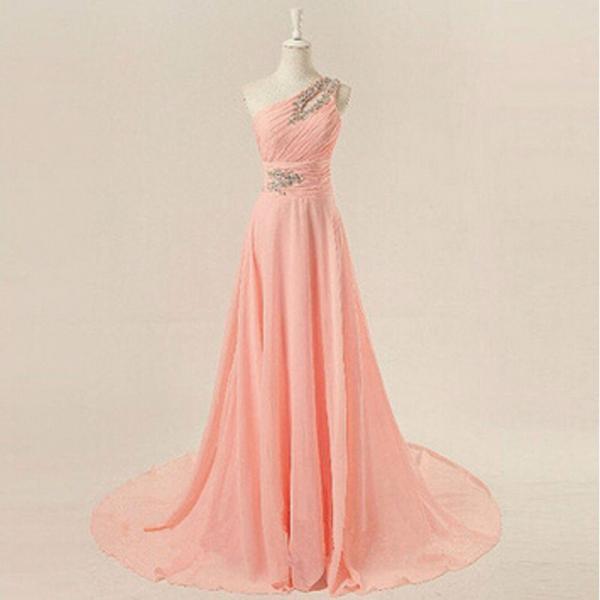 One Shoulder Pale Pink Prom Dresses, Prom Dresses 2015, Cheap Prom
