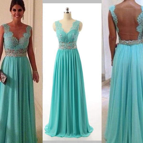 Turquoise Blue Prom Dress, Long Prom Dresses, Lace Prom Dress, Elegant ...