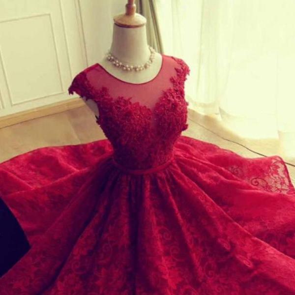 Burgundy Prom Gown, Lace Prom Dress, Vintage Prom Dress, Elegant Prom Dress, Long Prom Dress