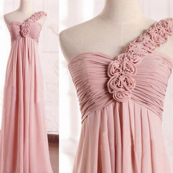 One Shoulder Bridesmaid Dress, Dusty Pink Bridesmaid Dress, Long