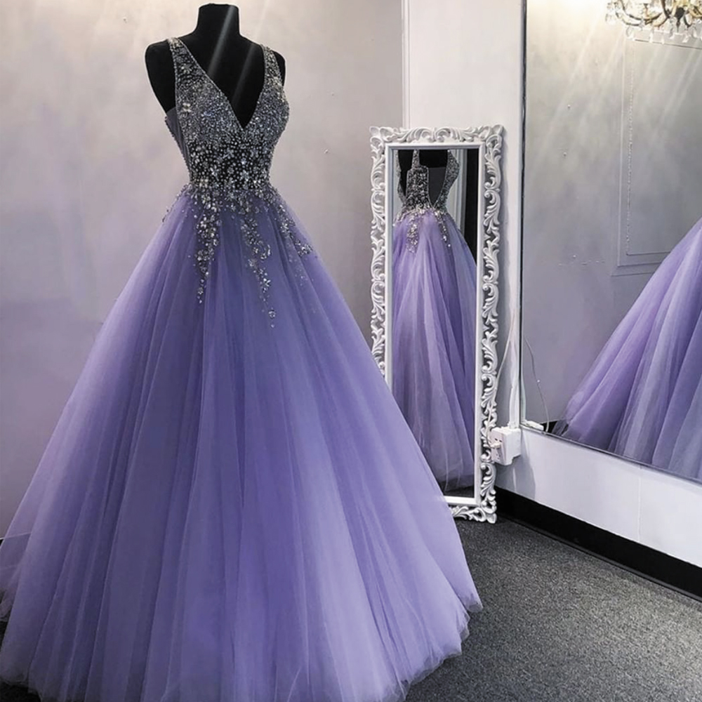 Purple Prom Dresses, Lavender Prom Dresses, Beaded Prom Dress, Vestido ...