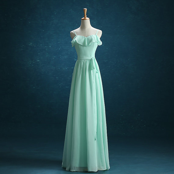 Mint Green Bridesmaid Dress, Chiffon Bridesmaid Dress, Long Bridesmaid ...