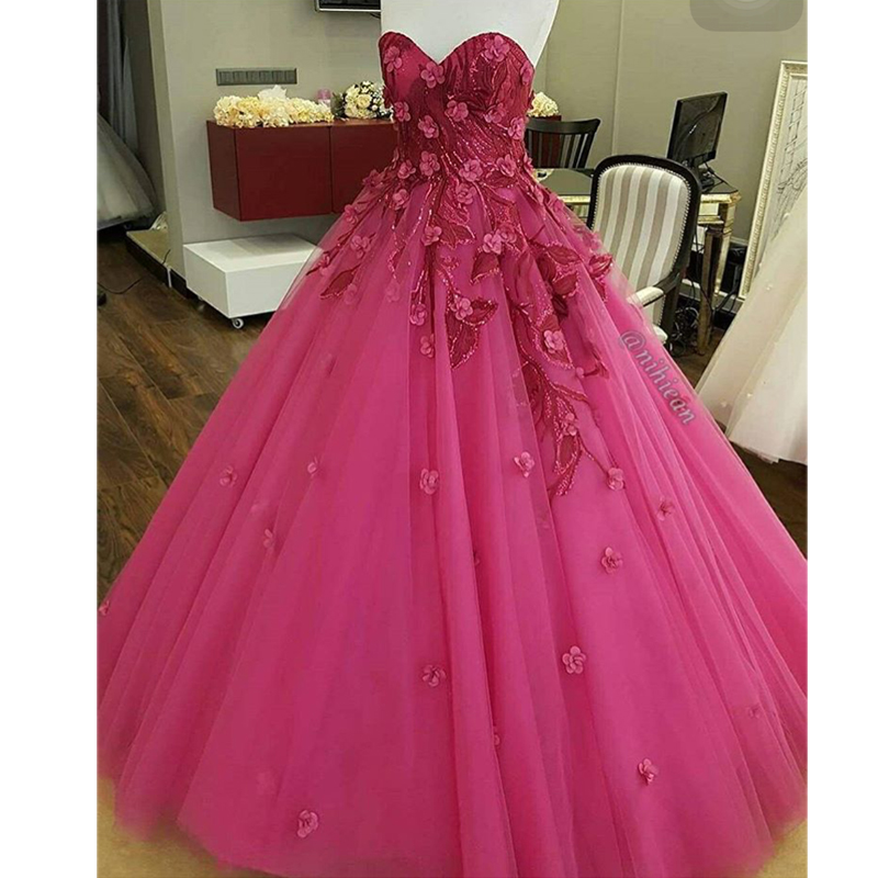 Pink Prom Dress, Floral Prom Dress, Floor Length Prom Dress